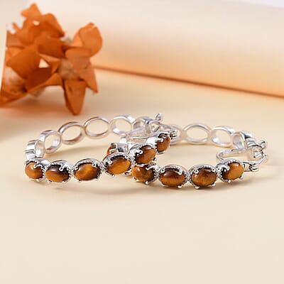 Karis Tigers Eye 6.80 ctw Earrings in Platinum Bond
