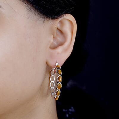 Karis Tigers Eye 6.80 ctw Earrings in Platinum Bond