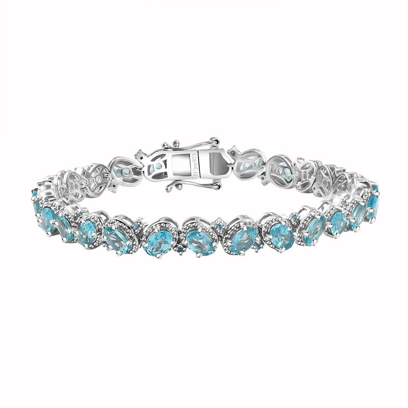 D'Joy Betroka Blue Apatite 12.75 ctw Floral Vine Bracelet in Rhodium Over Sterling Silver (7.25 In)