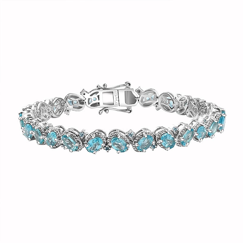 D'Joy Betroka Blue Apatite 12.75 ctw Floral Vine Bracelet in Rhodium Over Sterling Silver (7.25 In)