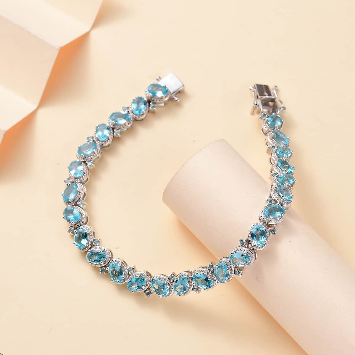 Betroka Blue Apatite 11.60 ctw Bracelet in Rhodium Over Sterling Silver (7.25 In) image number 1