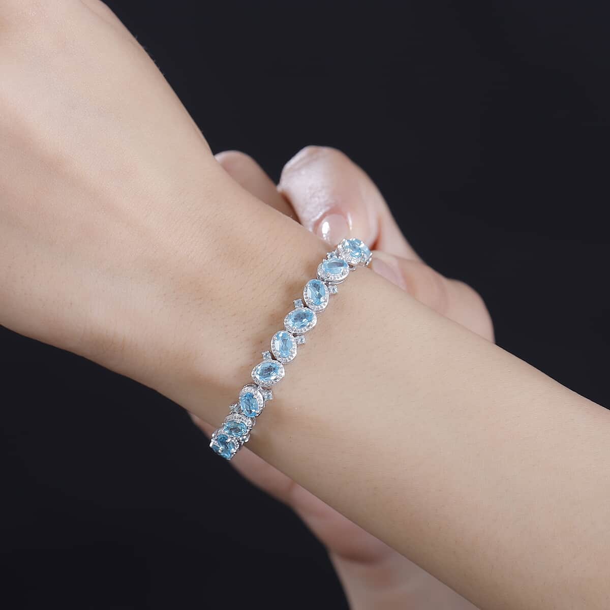 Betroka Blue Apatite 11.60 ctw Bracelet in Rhodium Over Sterling Silver (7.25 In) image number 2