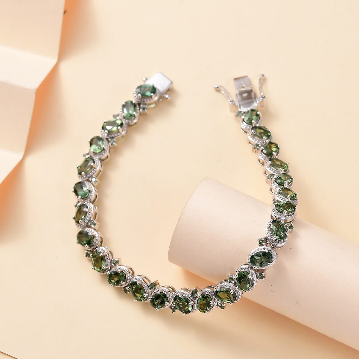 D'Joy Madagascar Green Apatite 12.75 ctw Floral Vine Bracelet in Rhodium Over Sterling Silver (7.25 In) image number 1
