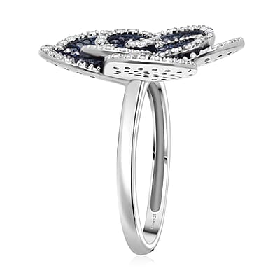 Blue and White Diamond 1.00 ctw Enchanted Bloom Ring in Platinum Over Sterling Silver (Size 6.0)