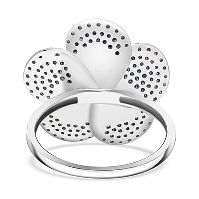 Blue and White Diamond 1.00 ctw Enchanted Bloom Ring in Platinum Over Sterling Silver (Size 6.0)