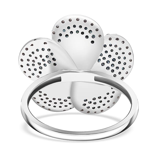 Blue and White Diamond 1.00 ctw Enchanted Bloom Ring in Platinum Over Sterling Silver (Size 6.0)