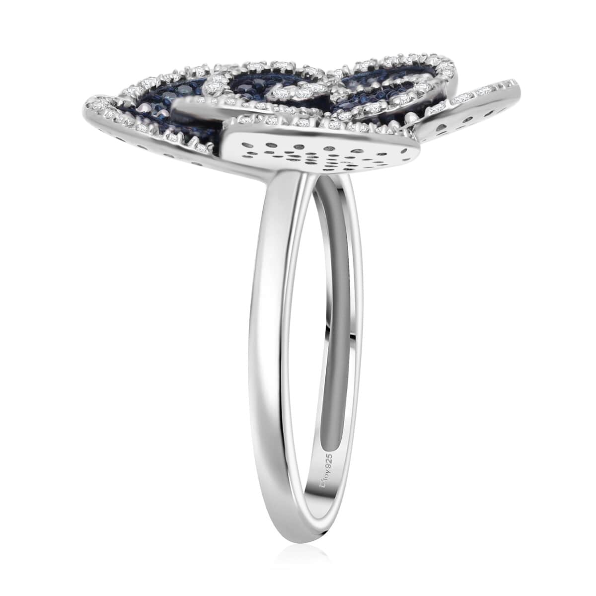 Doorbuster Blue and White Diamond 1.00 ctw Enchanted Bloom Ring in Platinum Over Sterling Silver (Size 8.0) image number 2