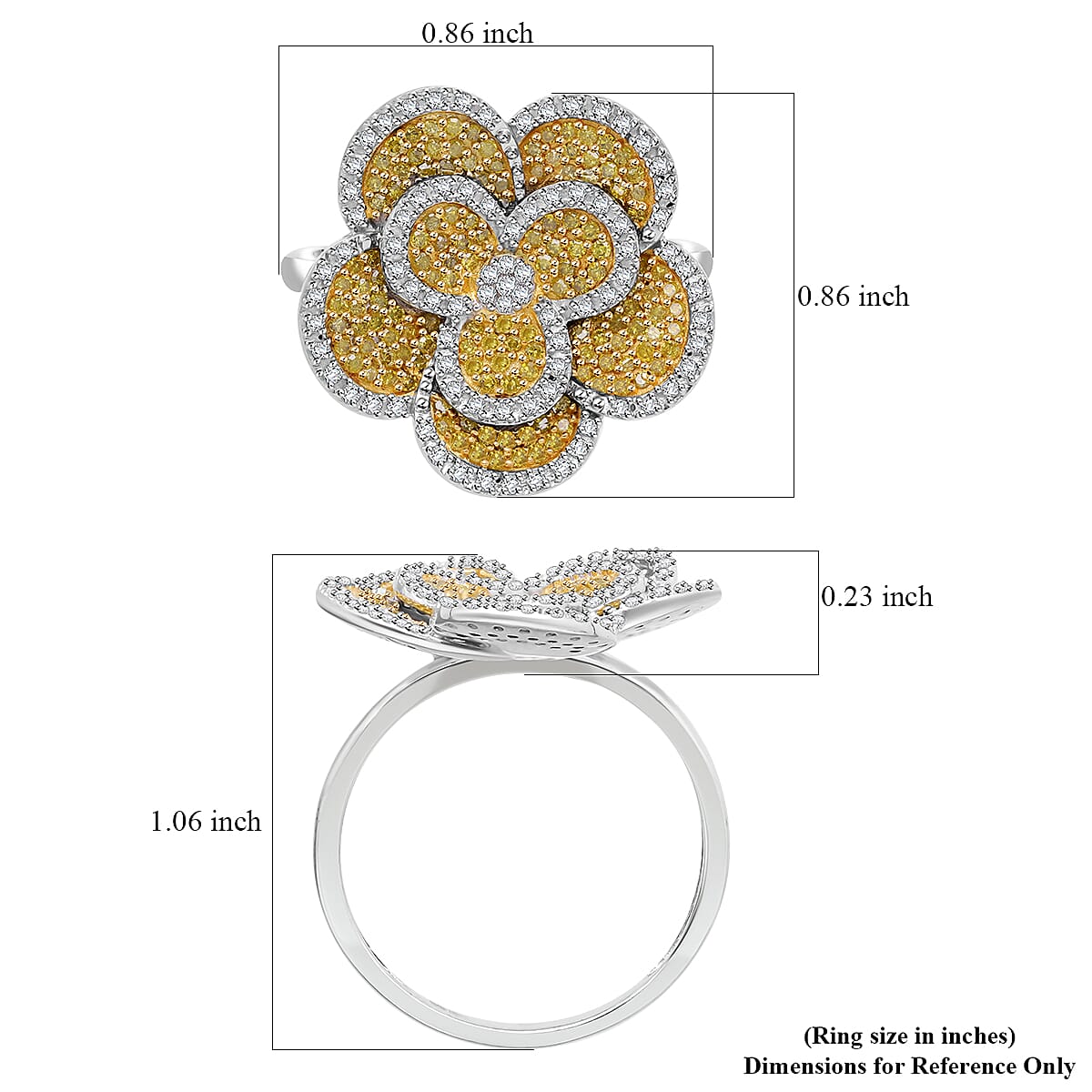 Yellow and White Diamond 1.00 ctw Enchanted Bloom Ring in Platinum Over Sterling Silver (Size 7.0) image number 4