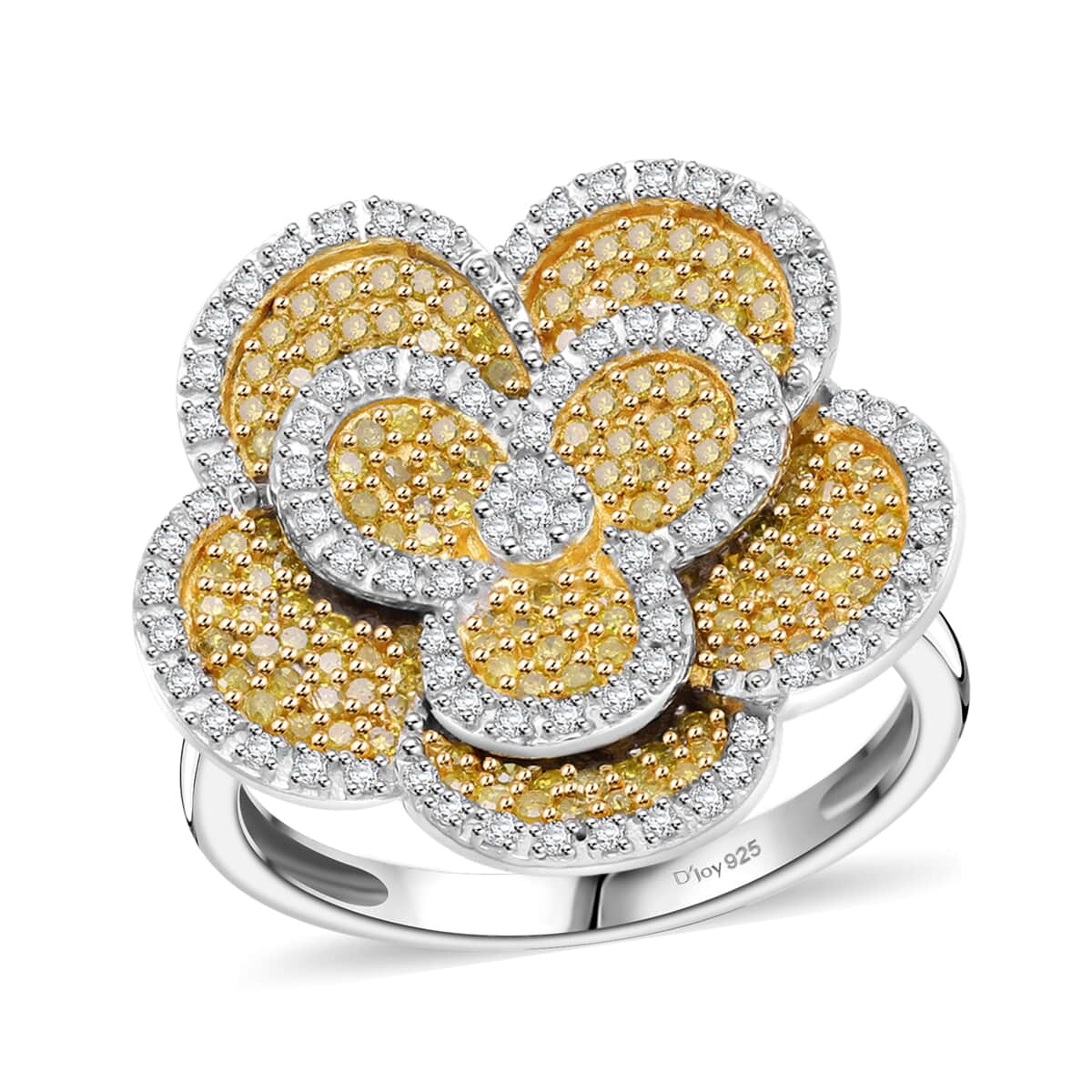 Yellow and White Diamond 1.00 ctw Enchanted Bloom Ring in Platinum Over Sterling Silver (Size 8.0) image number 0