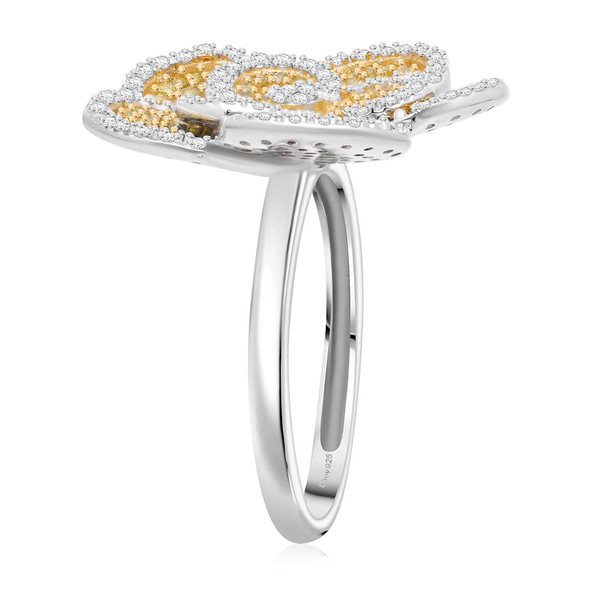 Yellow and White Diamond 1.00 ctw Enchanted Bloom Ring in Platinum Over Sterling Silver (Size 8.0) image number 2