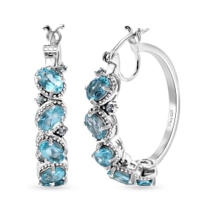 D'Joy Betroka Blue Apatite 4.60 ctw Floral Vine Earrings in Rhodium Over Sterling Silver