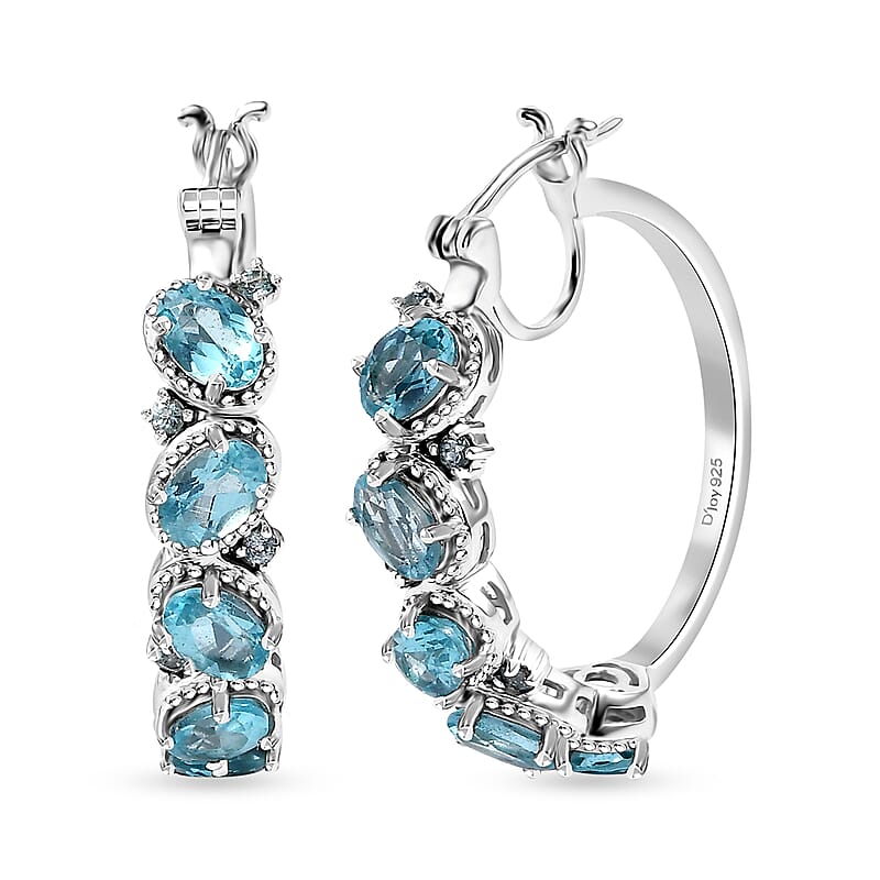 D'Joy Betroka Blue Apatite 4.60 ctw Floral Vine Earrings in Rhodium Over Sterling Silver