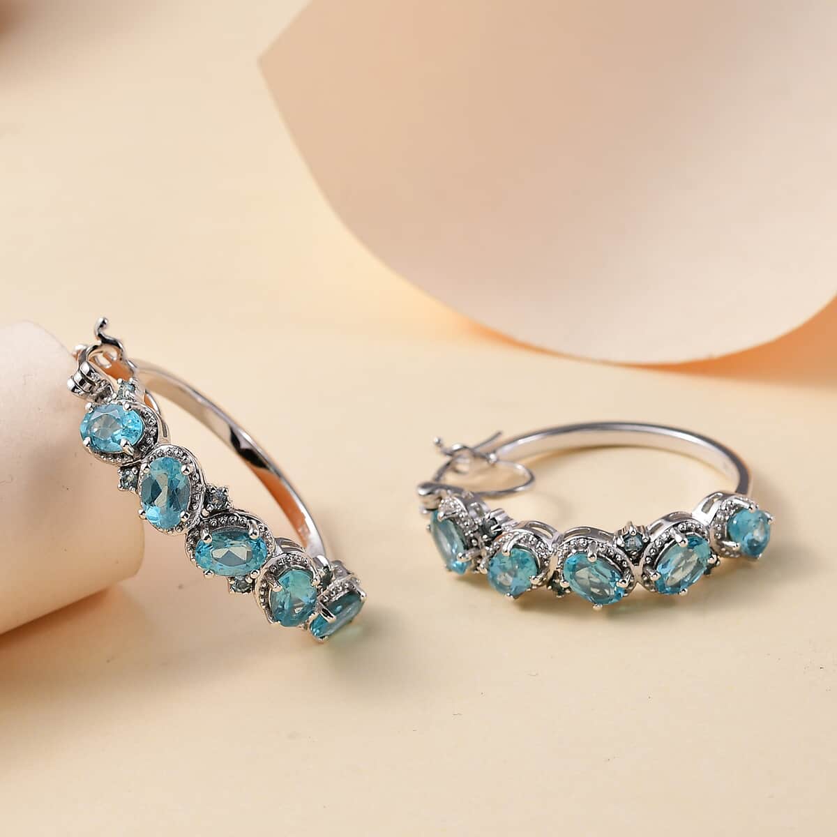 Betroka Blue Apatite 5.10 ctw Earrings in Rhodium Over Sterling Silver image number 1