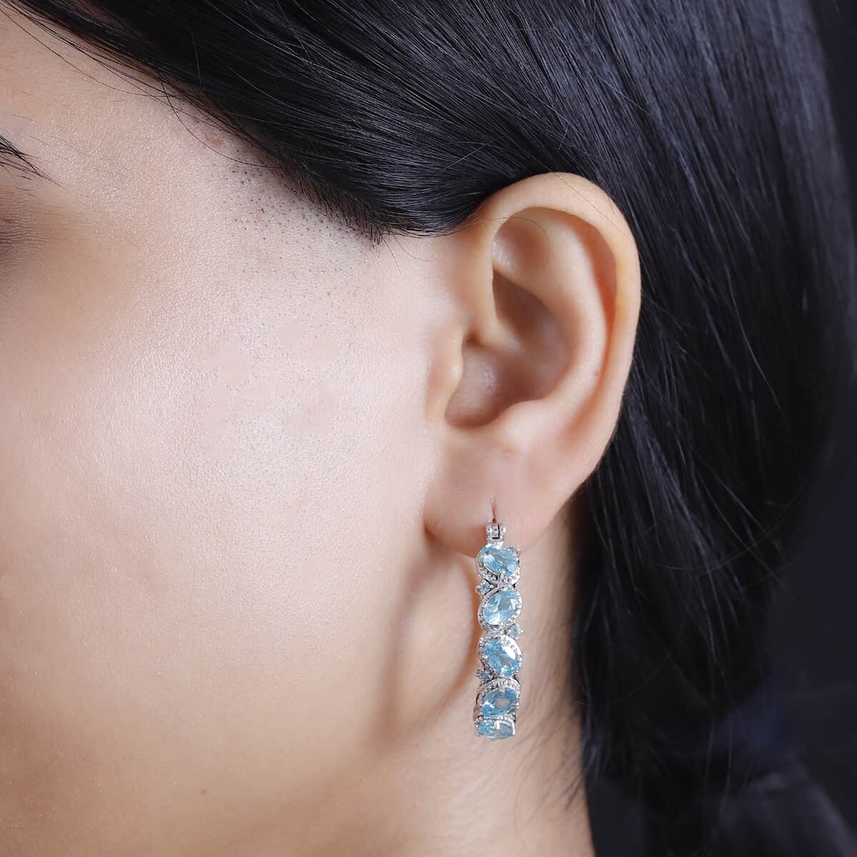 Betroka Blue Apatite 5.10 ctw Earrings in Rhodium Over Sterling Silver image number 2