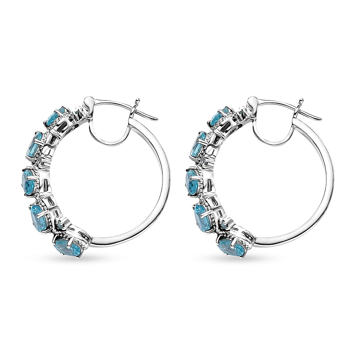 D'Joy Betroka Blue Apatite 4.60 ctw Floral Vine Earrings in Rhodium Over Sterling Silver
