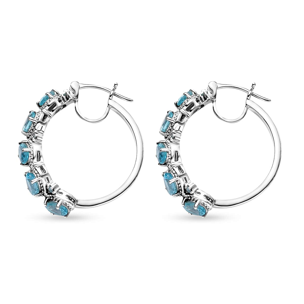 Betroka Blue Apatite 5.10 ctw Earrings in Rhodium Over Sterling Silver image number 3