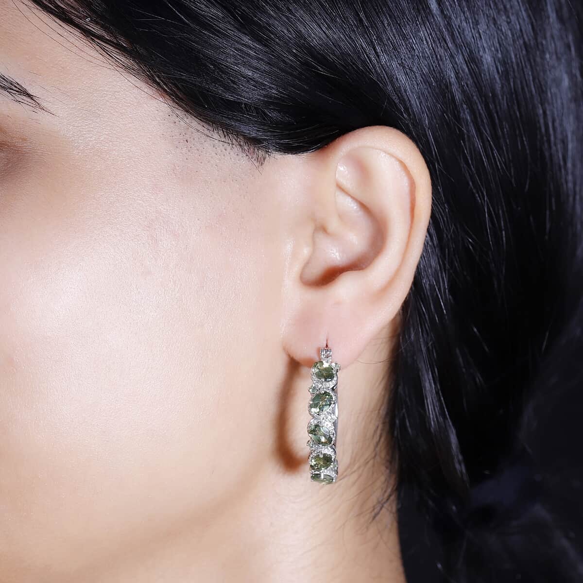 Natural Green Apatite 5.20 ctw Earrings in Rhodium Over Sterling Silver image number 2