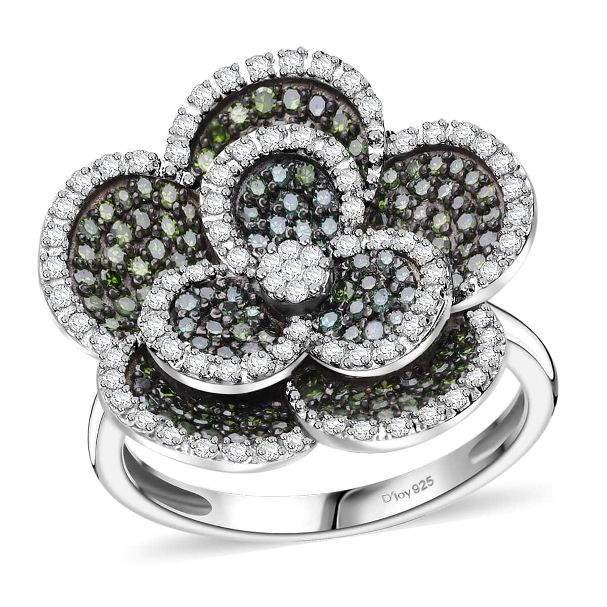 Green and White Diamond 1.00 ctw Enchanted Bloom Ring in Platinum Over Sterling Silver (Size 8.0) image number 0