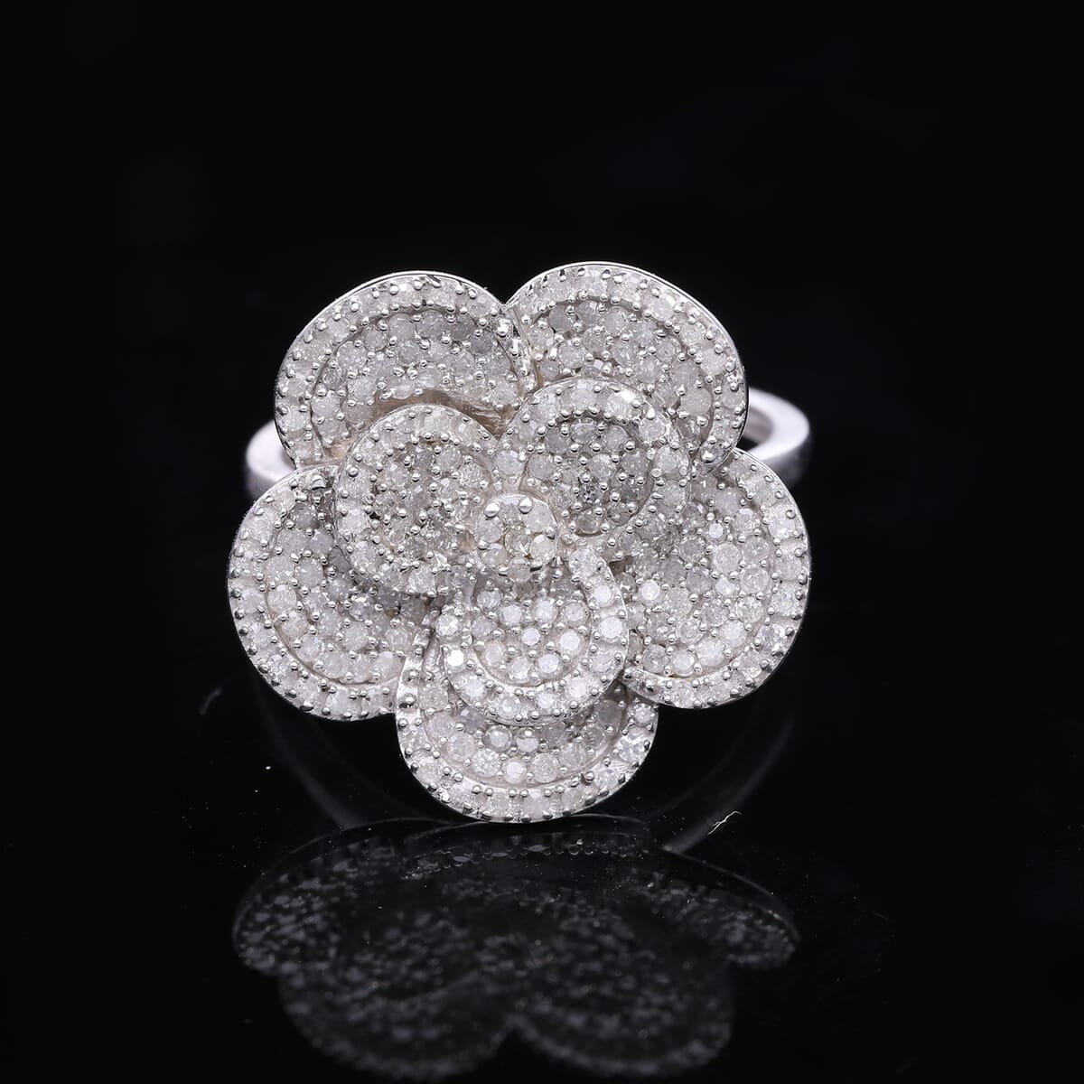 Diamond 1.00 ctw Enchanted Bloom Ring in Platinum Over Sterling Silver (Size 6.0) image number 1