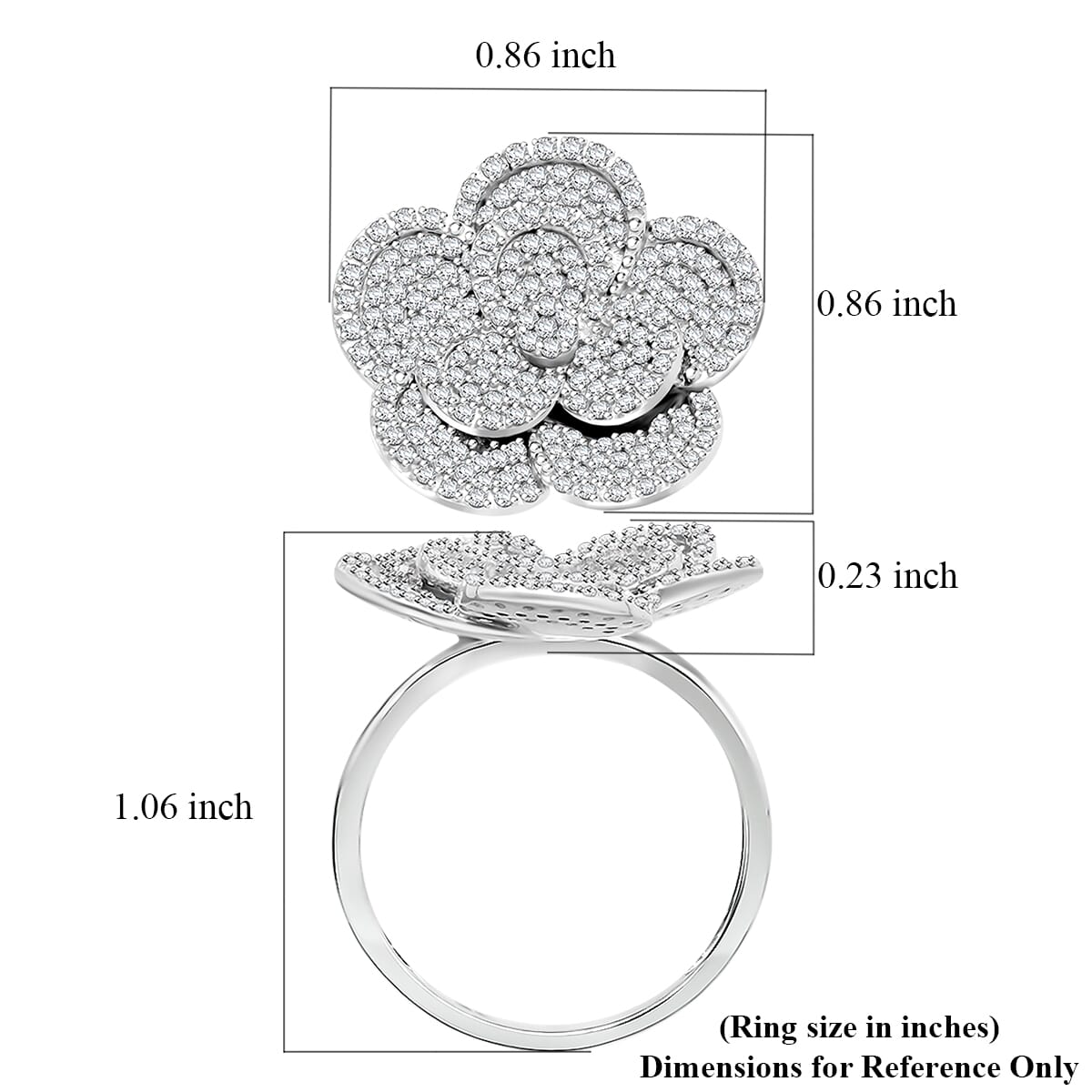 Diamond 1.00 ctw Enchanted Bloom Ring in Platinum Over Sterling Silver (Size 6.0) image number 4