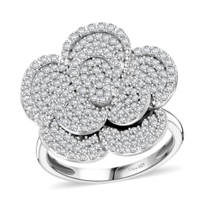 Diamond 1.00 ctw Enchanted Bloom Ring in Platinum Over Sterling Silver (Size 7.0)