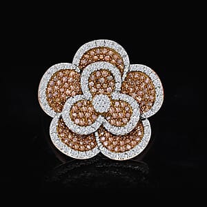 Natural Champagne and White Diamond 1.00 ctw Enchanted Bloom Ring in Vermeil Rose Gold Over Sterling Silver (Size 6.0)