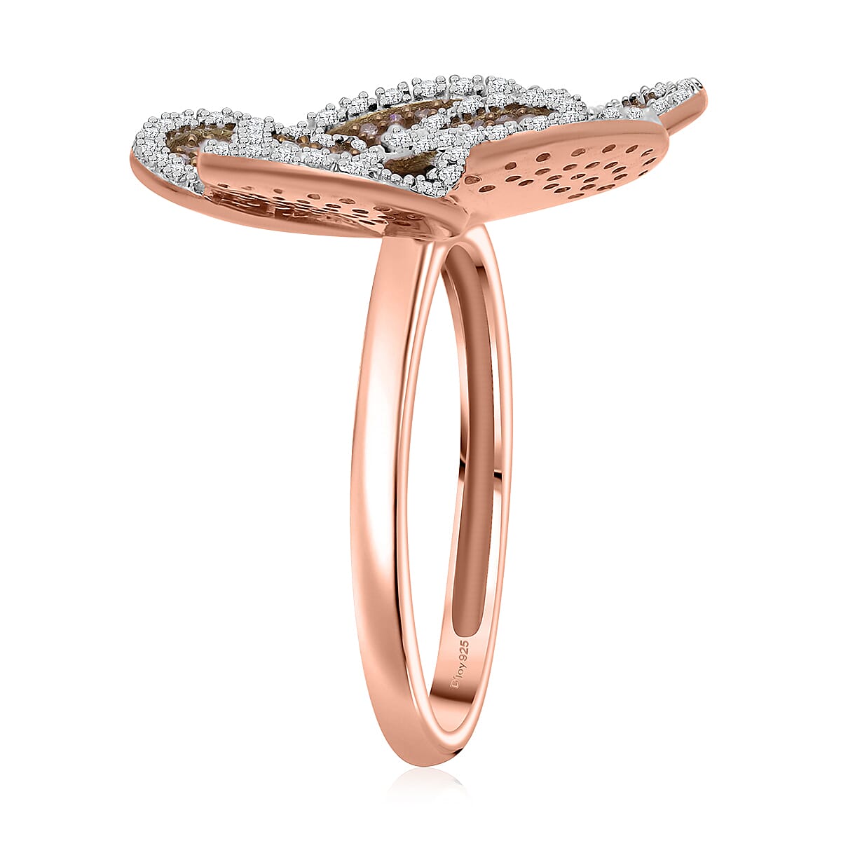 Natural Champagne and White Diamond 1.00 ctw Enchanted Bloom Ring in Vermeil Rose Gold Over Sterling Silver (Size 6.0) image number 2