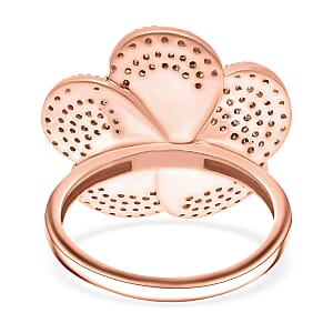 Natural Champagne and White Diamond 1.00 ctw Enchanted Bloom Ring in Vermeil Rose Gold Over Sterling Silver (Size 6.0)