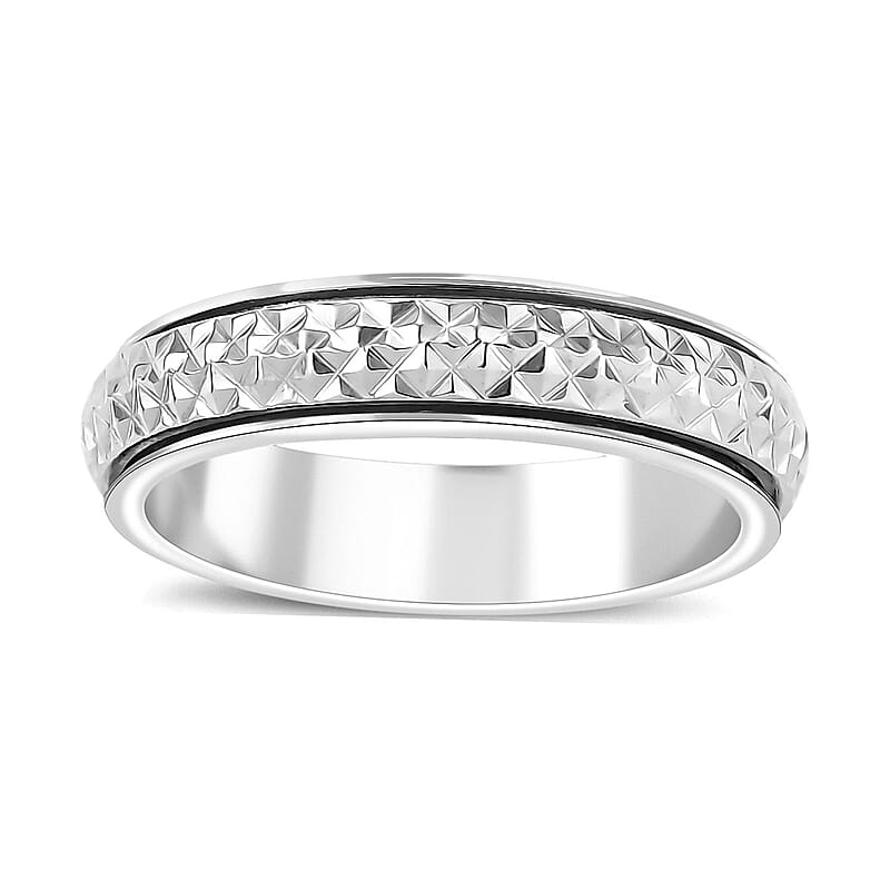 D'Joy Diamond-Cut Spinner Band Ring in Sterling Silver (Size 10.0) 3.60 Grams