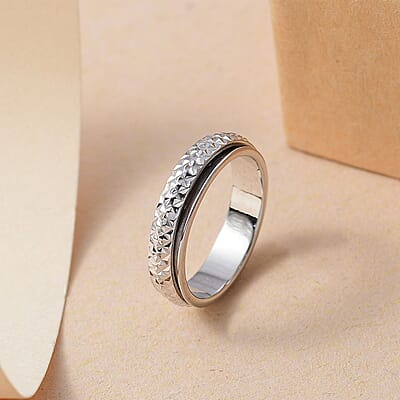 D'Joy Diamond-Cut Spinner Band Ring in Sterling Silver (Size 10.0) 3.60 Grams
