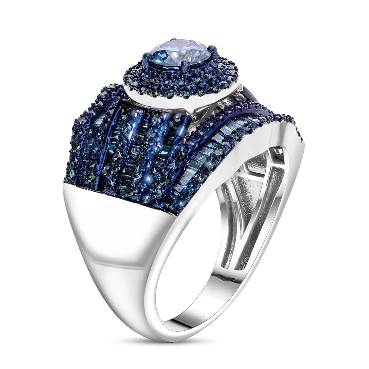 Doorbuster Blue Diamond 2.00 ctw Royal Majesty Ring in Platinum Over Sterling Silver (Size 8.0) image number 1