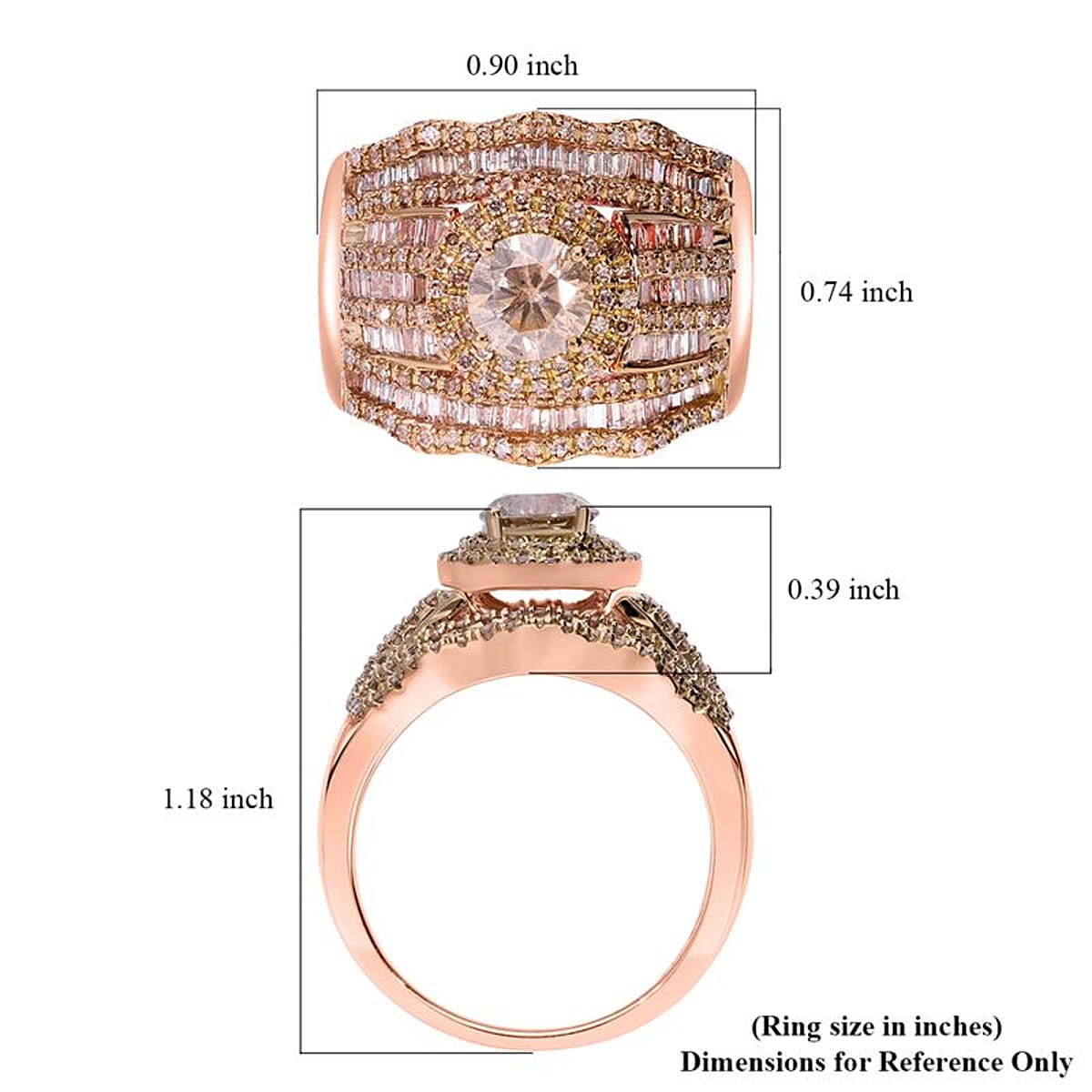 Natural Champagne Diamond 2.00 ctw Royal Majesty Ring in Vermeil Rose Gold Over Sterling Silver (Size 10.0) image number 5
