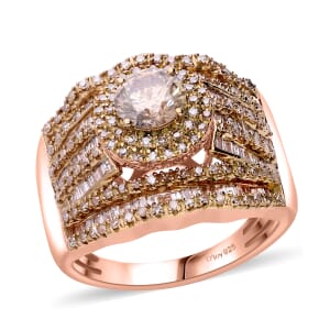 Natural Champagne Diamond 2.00 ctw Royal Majesty Ring in Vermeil Rose Gold Over Sterling Silver (Size 7.0)