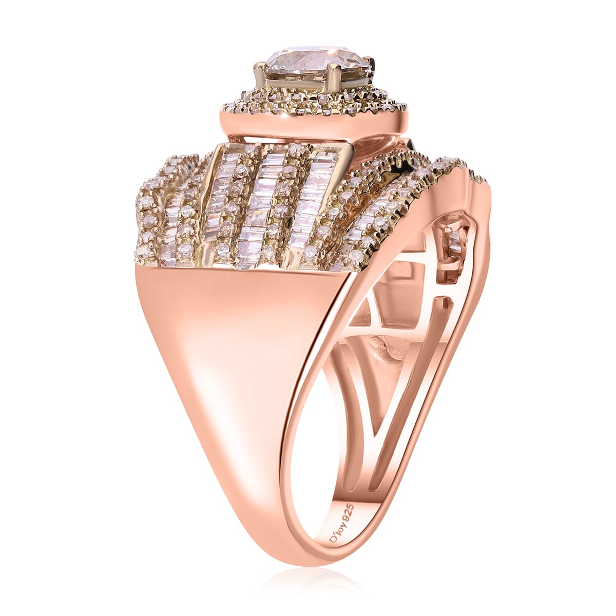 Natural Champagne Diamond 2.00 ctw Royal Majesty Ring in Vermeil Rose Gold Over Sterling Silver (Size 7.0) image number 3
