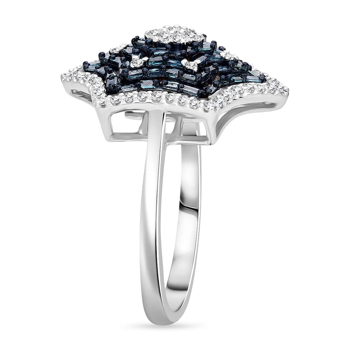Blue and White Diamond 1.00 ctw Star Ring in Platinum Over Sterling Silver (Size 10.0) image number 2