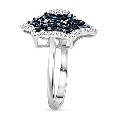 Blue Diamond, Diamond Star Ring in Platinum Over Sterling Silver 1.00 ctw (Size 10.0)