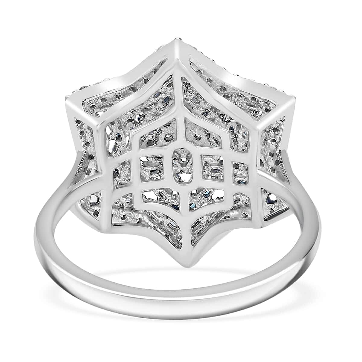 Blue and White Diamond 1.00 ctw Star Ring in Platinum Over Sterling Silver (Size 10.0) image number 3