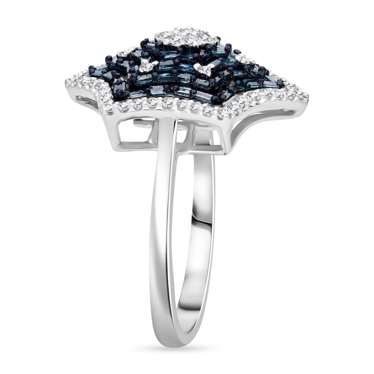 Blue and White Diamond 1.00 ctw Star Ring in Platinum Over Sterling Silver (Size 7.0) image number 2