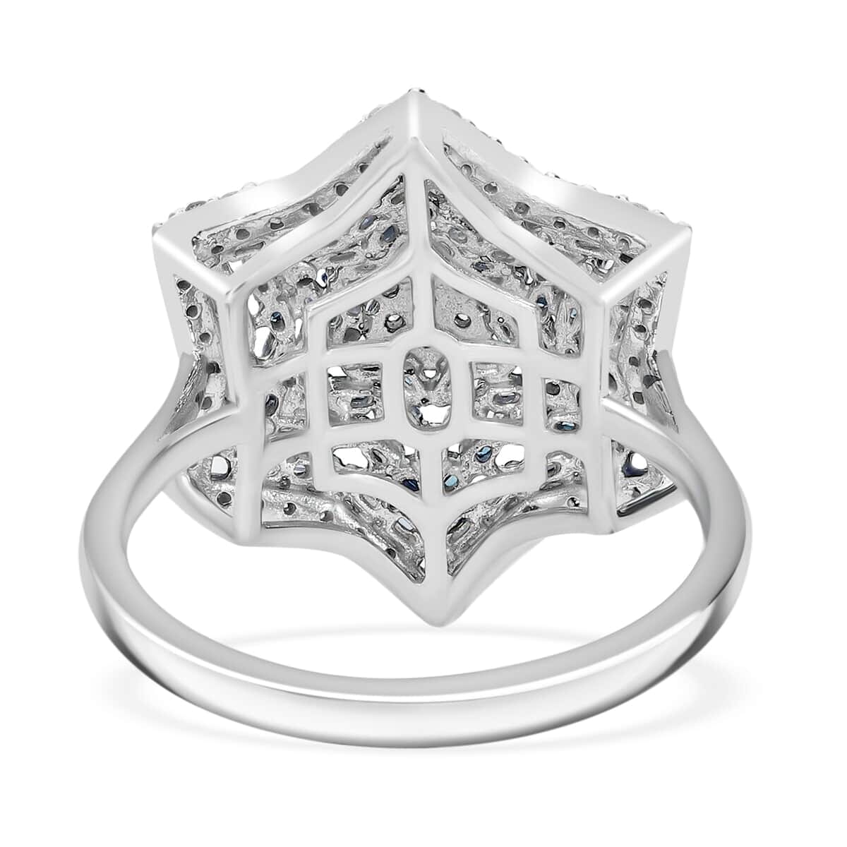 Blue and White Diamond 1.00 ctw Star Ring in Platinum Over Sterling Silver (Size 9.0) image number 3