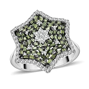 Green Diamond (IR), Diamond Star Ring in Platinum Over Sterling Silver (Size 10.0) 1.00 ctw