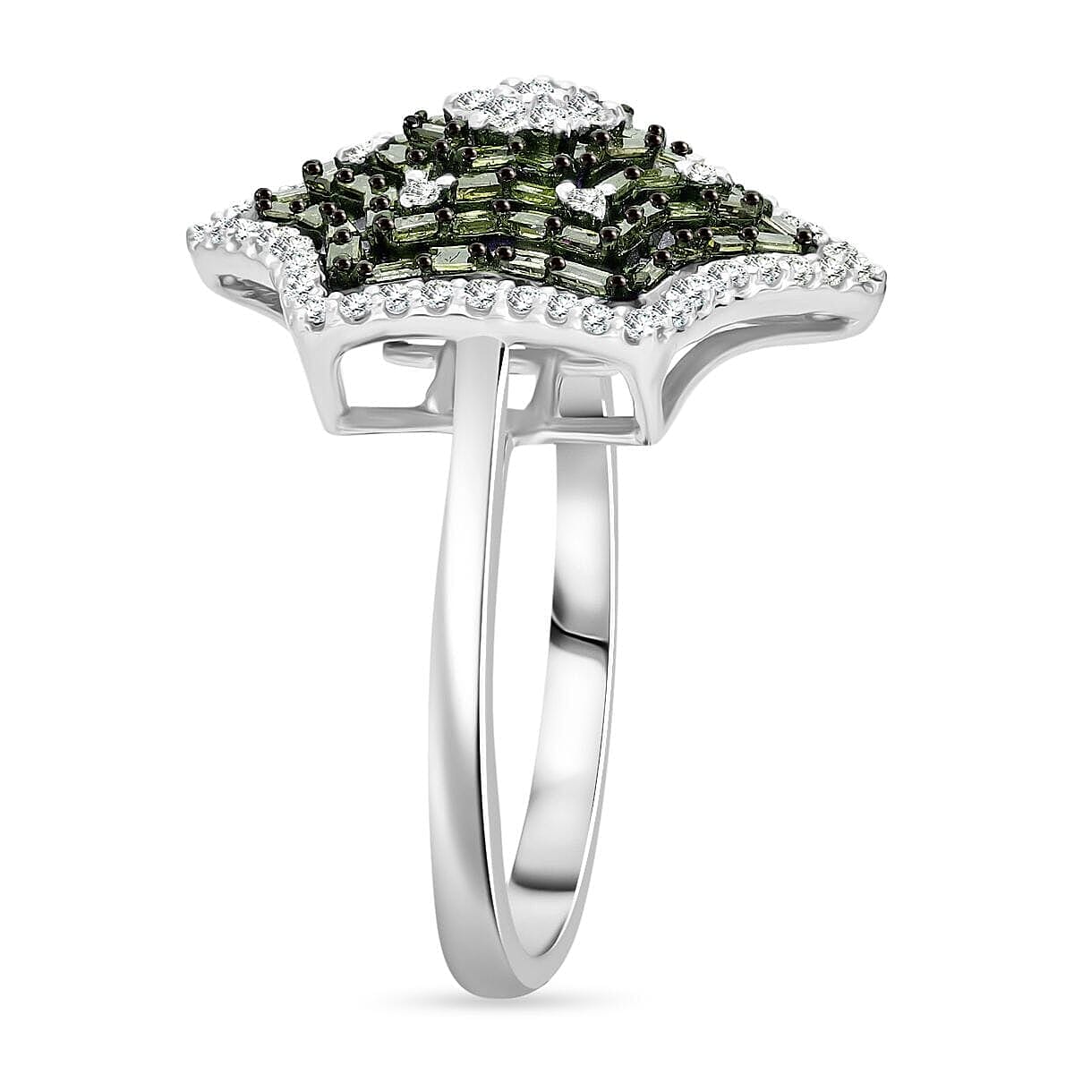 Green Diamond (IR), Diamond Star Ring in Platinum Over Sterling Silver (Size 10.0) 1.00 ctw image number 3