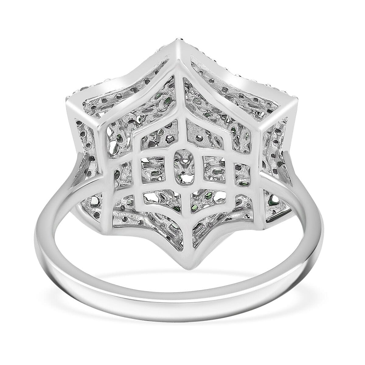 Green Diamond (IR), Diamond Star Ring in Platinum Over Sterling Silver (Size 10.0) 1.00 ctw image number 4
