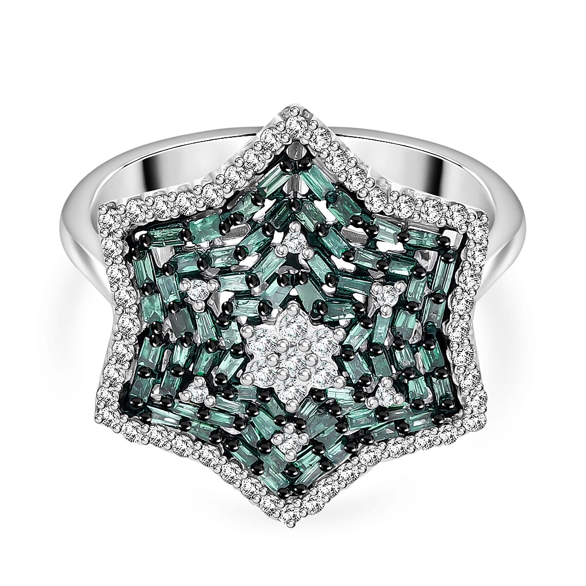 Doorbuster Blue Diamond (IR), Diamond Star Ring in Platinum Over Sterling Silver (Size 10.0) 1.00 ctw