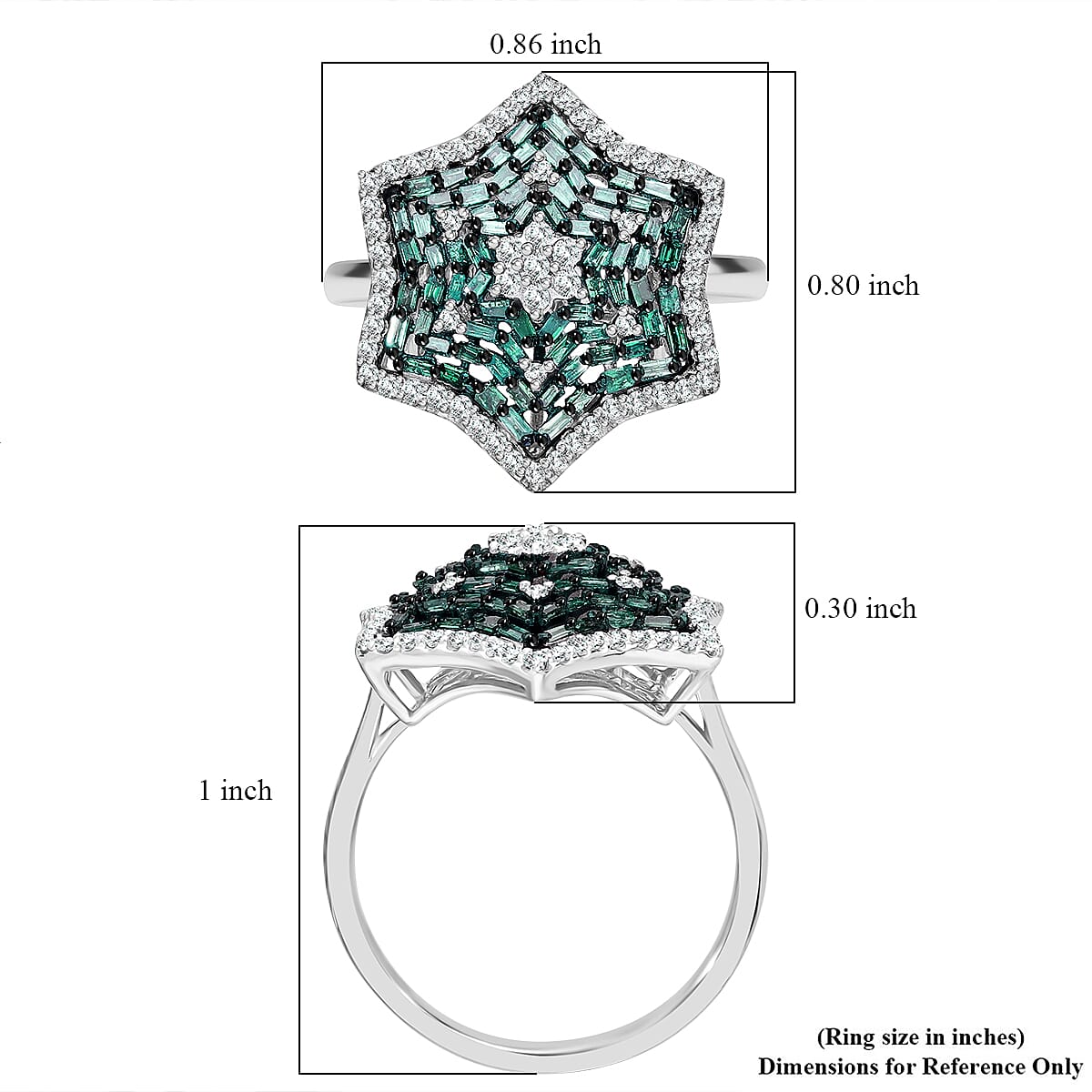 Green and White Diamond 1.00 ctw Star Ring in Platinum Over Sterling Silver (Size 6.0) image number 4