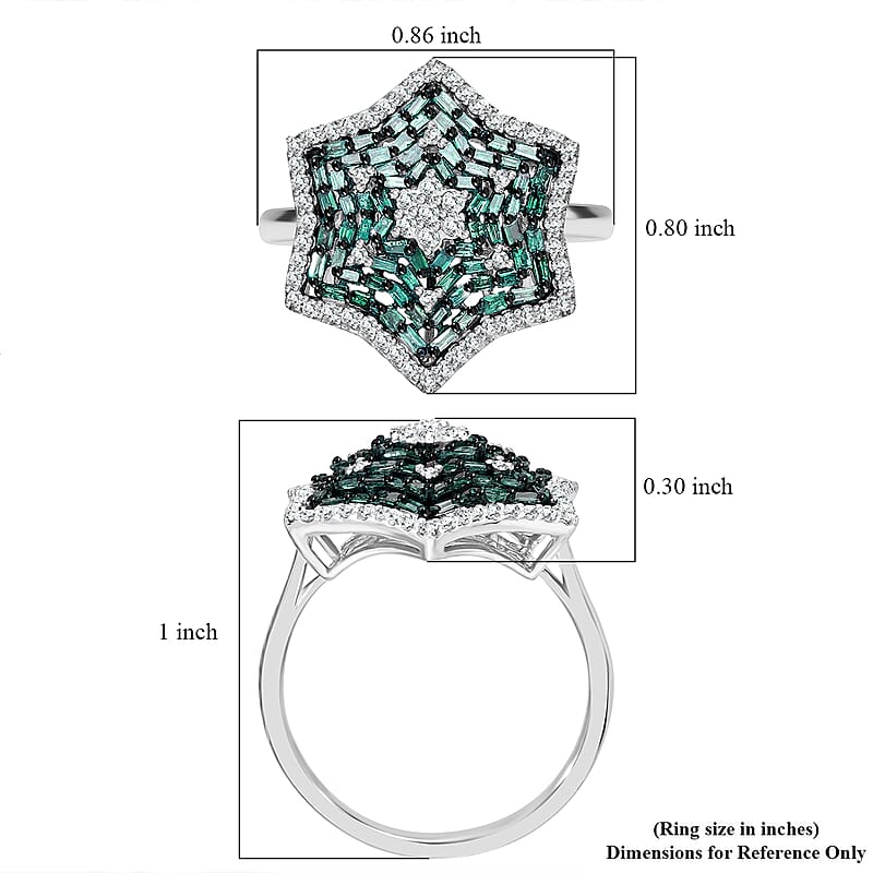 Green and White Diamond 1.00 ctw Star Ring in Platinum Over Sterling Silver (Size 6.0)