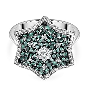 Green and White Diamond 1.00 ctw Star Ring in Platinum Over Sterling Silver (Size 7.0)