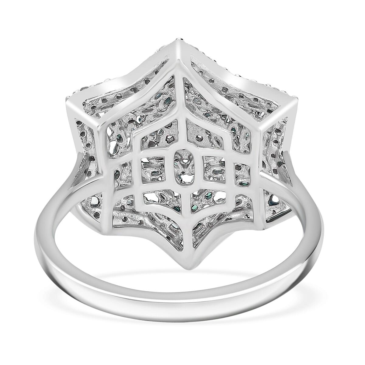 Green and White Diamond 1.00 ctw Star Ring in Platinum Over Sterling Silver (Size 7.0) image number 2