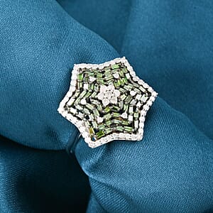 Green and White Diamond 1.00 ctw Star Ring in Platinum Over Sterling Silver (Size 8.0)