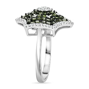 Green and White Diamond 1.00 ctw Star Ring in Platinum Over Sterling Silver (Size 8.0)