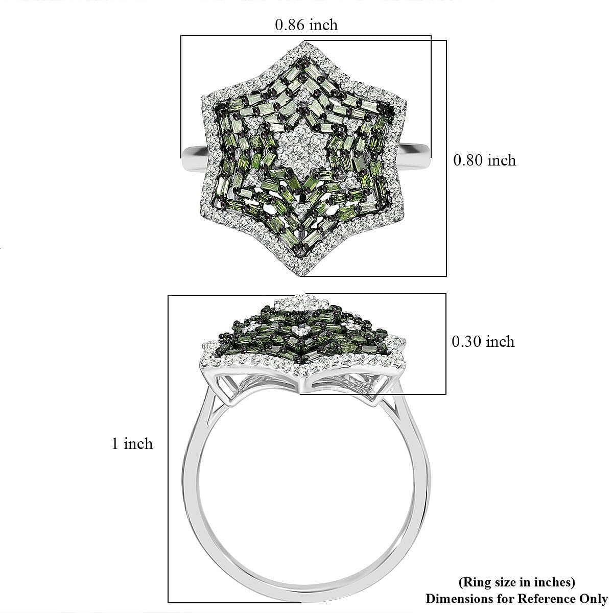 Green and White Diamond 1.00 ctw Star Ring in Platinum Over Sterling Silver (Size 8.0) image number 5